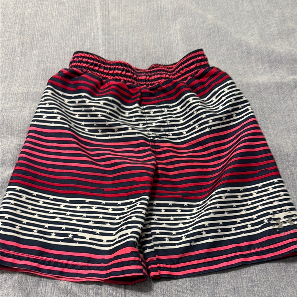 Under Armour Kids Navy and Red Striped Swim Shorts